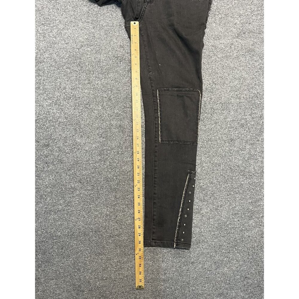 Allen B Schwartz Black Gray Studded Jeans Snap Ankles Rock Moto Size 12 - Picture 6 of 12